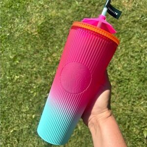 NWT — Neon Pink Gradient Pleated w/ Umbrella Topper Tumber — Starbucks
